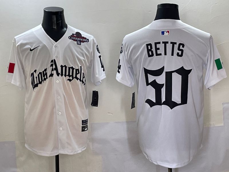 Men Los Angeles Dodgers #50 Betts White Five generations Joint Name 2025 Nike MLB Jersey style 7